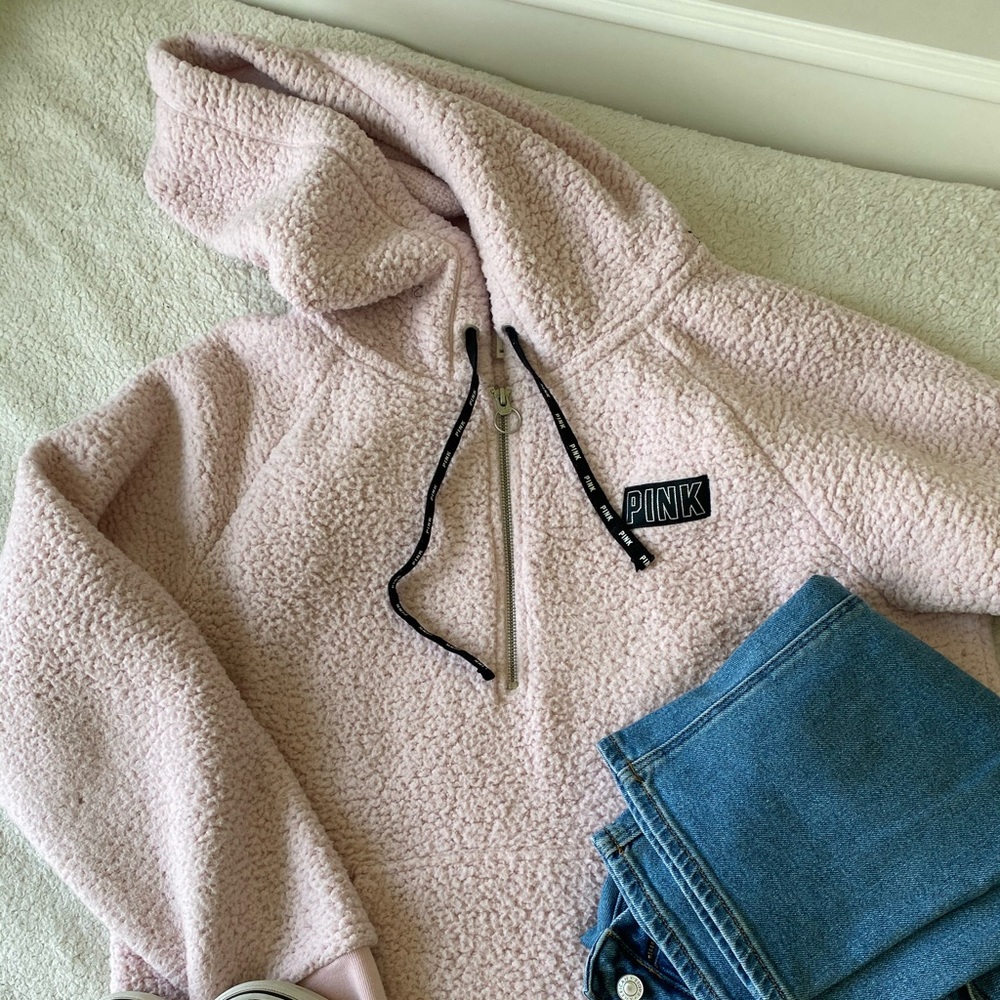 PINK Sherpa 3/4 zip Hoodie - Picture 1 of 4